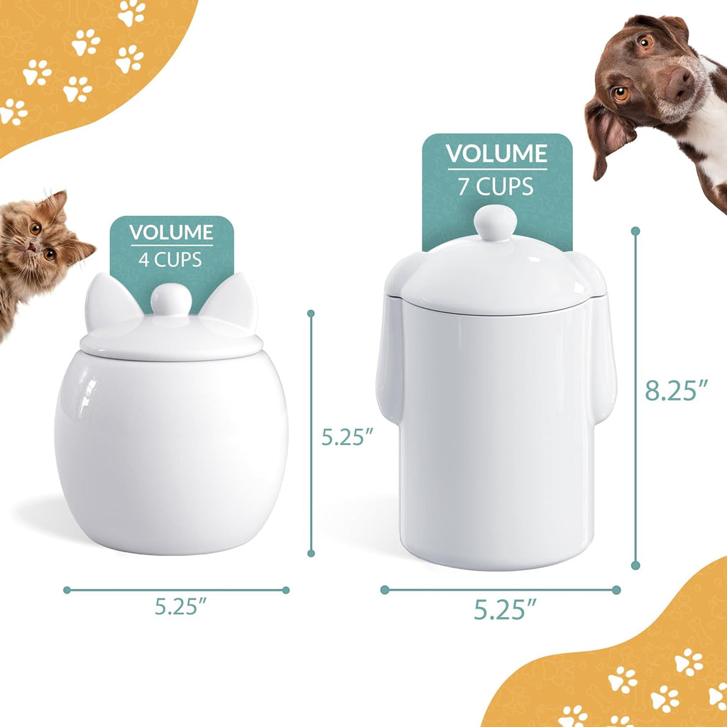 Airtight Ceramic Pet Treat Jar Set of 2 White (Dog & Cat)