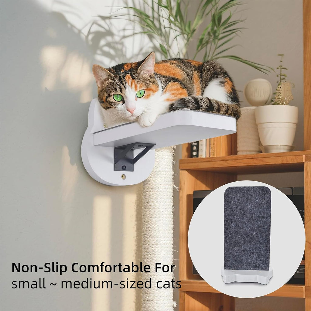 White Painted Wooden Cat Wall Floating Steps Set of 3
