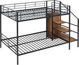 Full Over Full Metal Bunk Bed with Storage Stairs and Wardrobe, Bunk Bed for Adults/Kids/Teens, Black