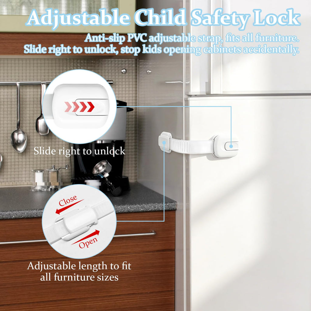Baby Proofing Kit 46 Pack- Child Safety Locks for Cabinets&Drawers&Adjustable Safety Latches&Corner Guards&Outlet