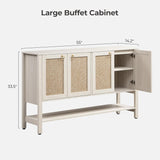 Sideboard Buffet Cabinet with Rattan Doors, 55" Boho Coffee Bar Cabinet with Open Shelf