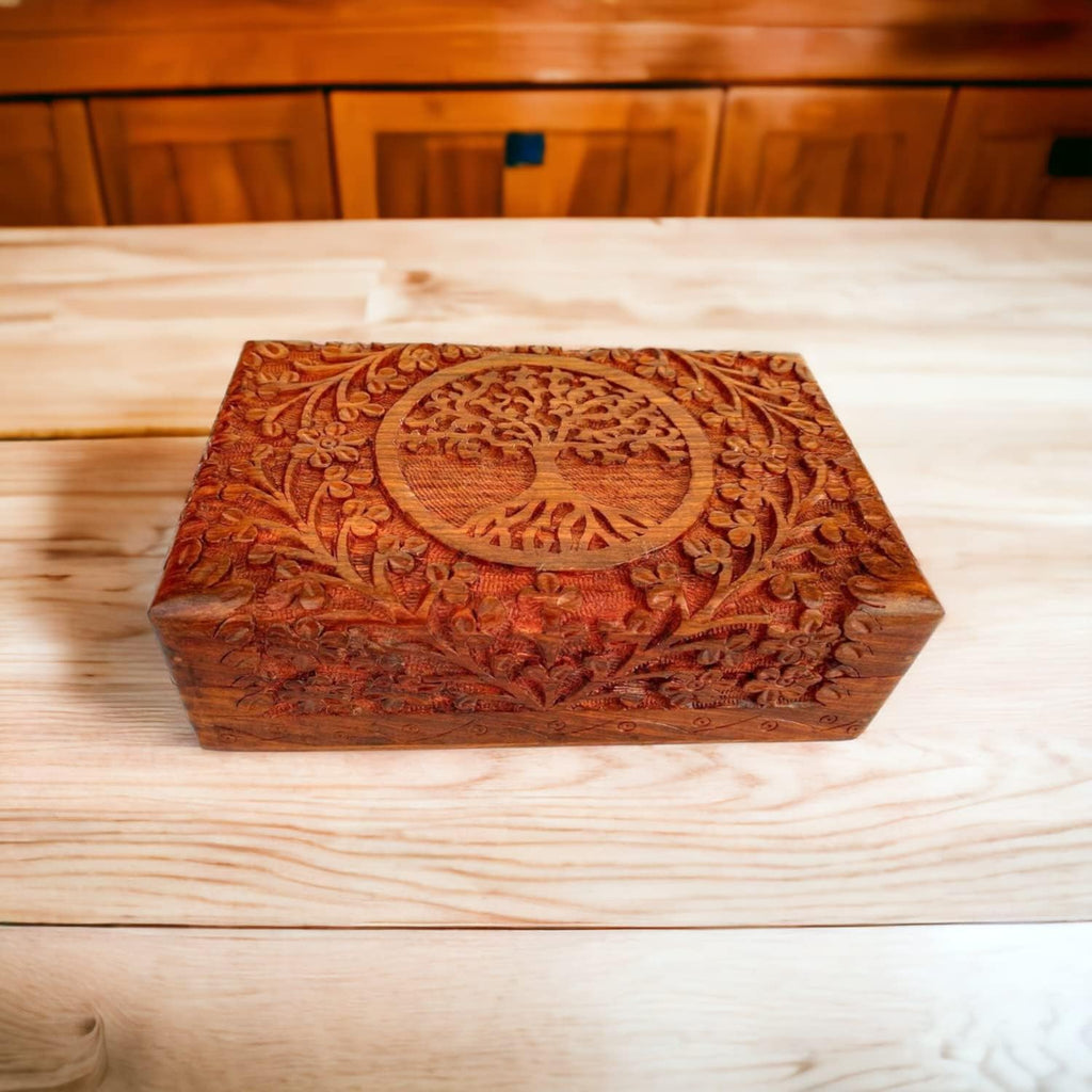 Hand Carved Wooden Keepsake Box, Tree of Life Jewelry Box for Women