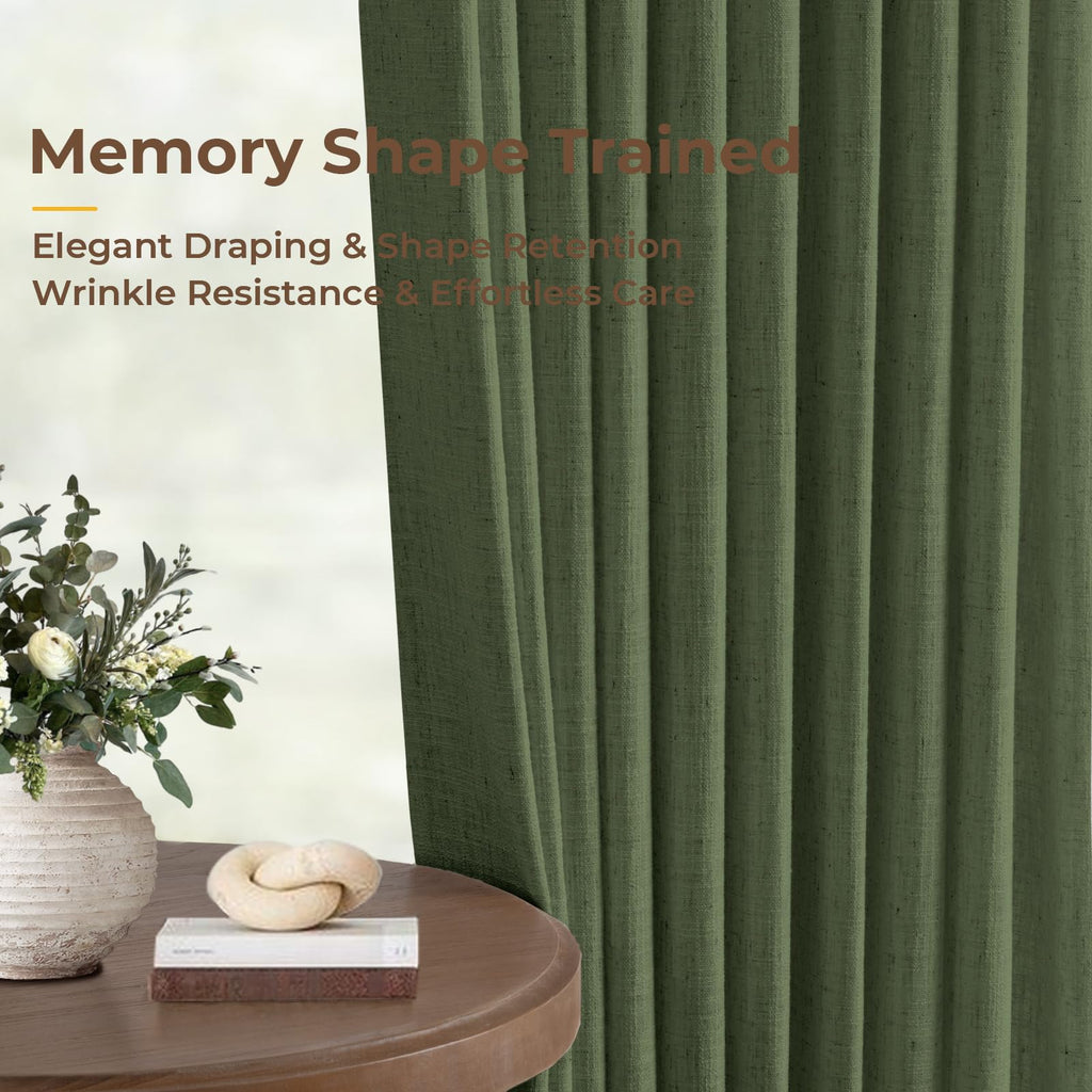 Memory Trained Pinch Pleated Thick Linen Curtains 108 Inches Long