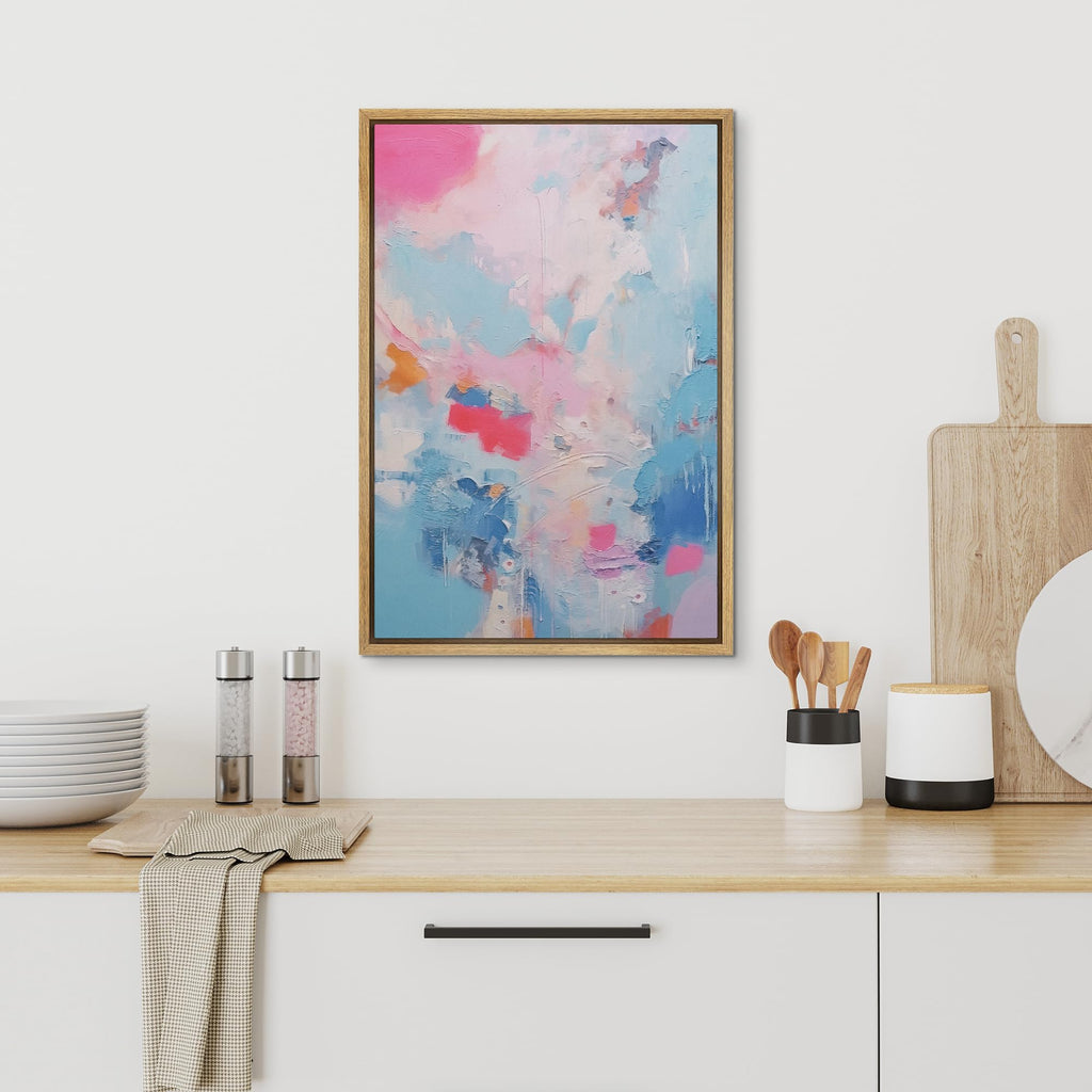 Framed Canvas Print Wall Art Pink Baby Pastel Blue Landscape Abstract Geometric Illustration Minimalism Decorative