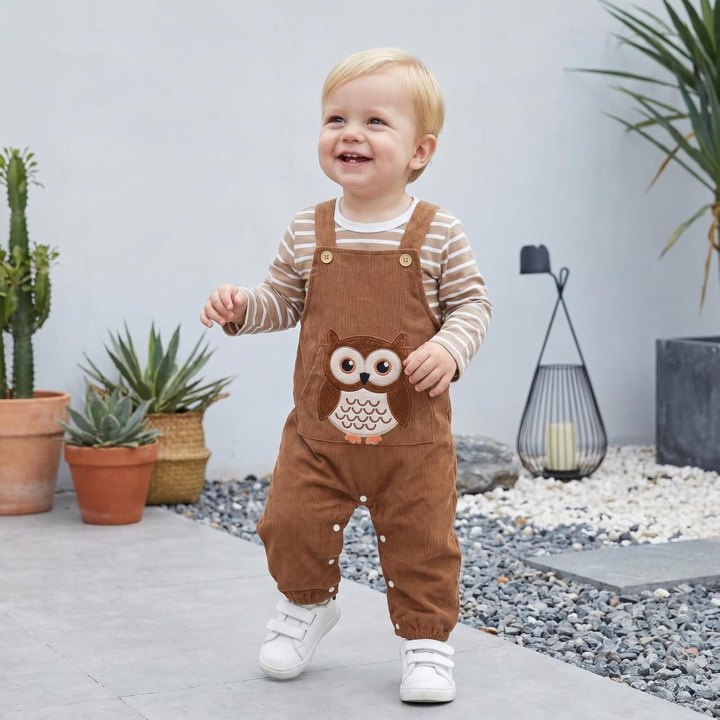Newborn Baby Boy Fall Winter Clothes Shrit Overall Pants Set Outfit
