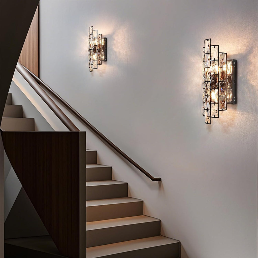 Black Crystal Wall Sconce, Modern Indoor Wall Light Fixtures with Touch Switch, Luxury K9 Crystal Vanity Wall