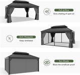 12' X 16' Permanent Hardtop Gazebo Aluminum Gazebo with Galvanized Steel Double Roof for Patio Lawn and Garden