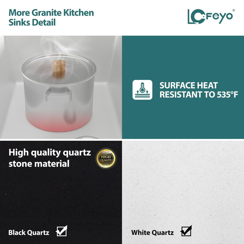 33x19 Inch White Granite Composite Quartz Undermount Single Bowl Kitchen Sink Under Counter Contemporary Kitchen Deep