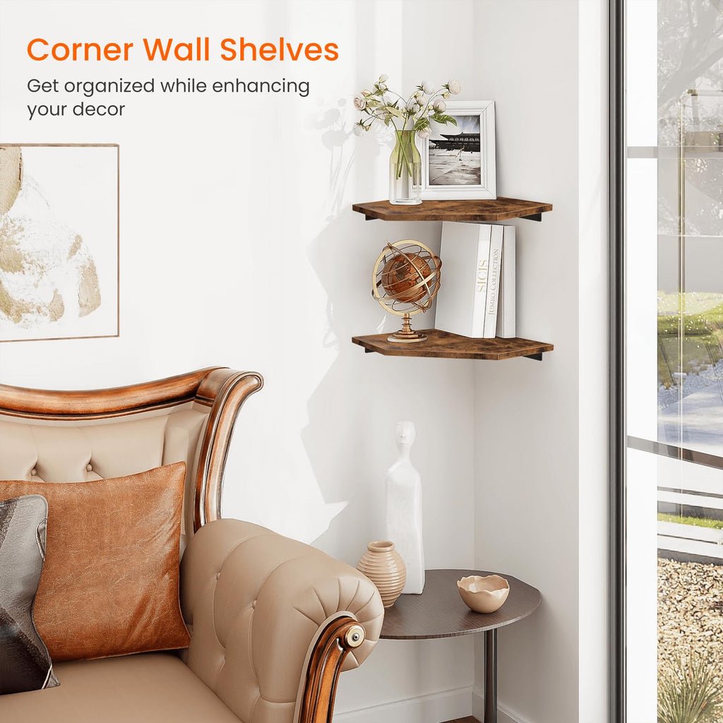 Corner Shelf Wall Mount, Set of 2 Floating Corner Shelf Organizer for TV Accessories, Speaker, Cable Box, Game