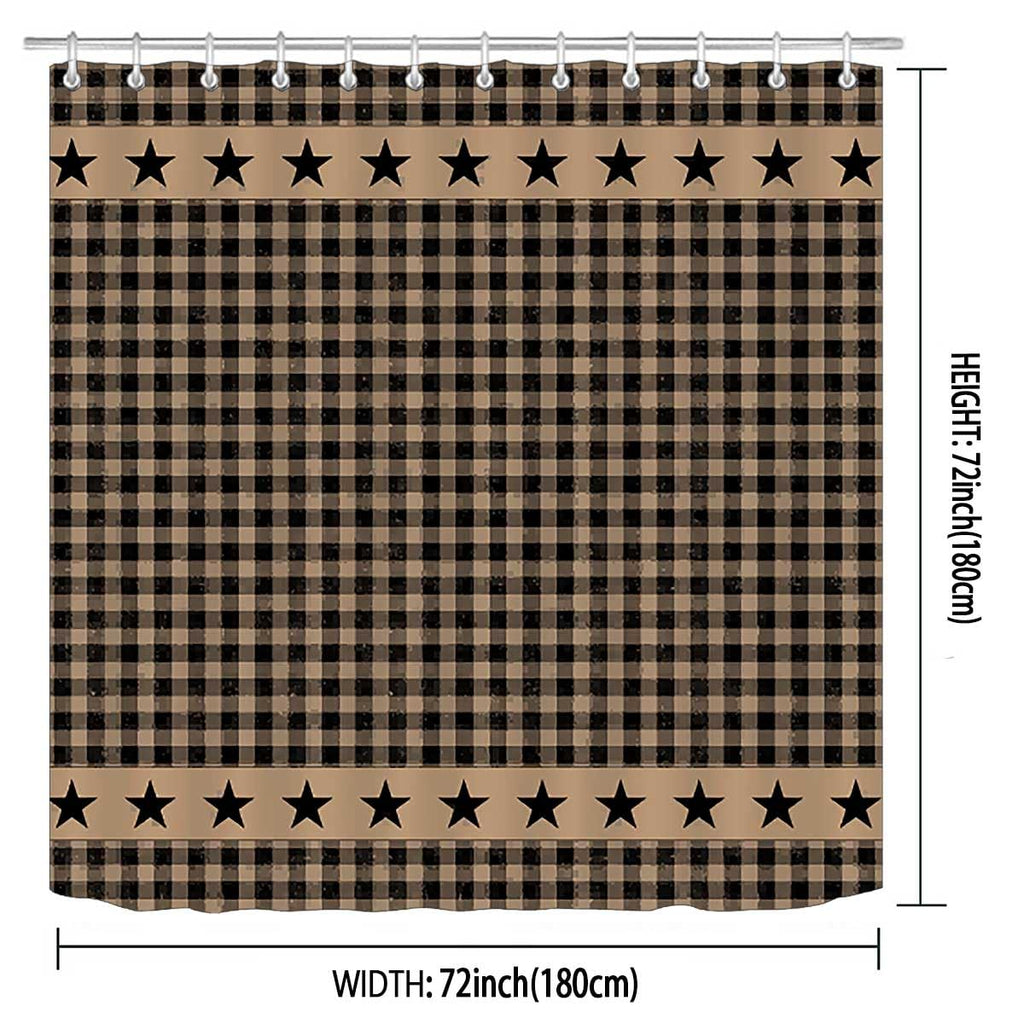 Black and Brown Buffalo Plaid, Vintage Buffalo Check Texas Star Western Primitive Country Rustic Farmhouse Bathroom