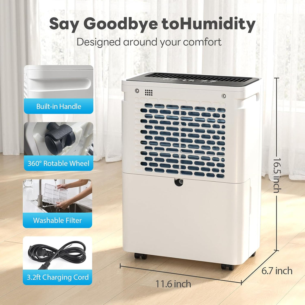 2500Sq.Ft Dehumidifier, 34Pint Dehumidifiers for Home, Quiet Dehumidifier for Basement, Bedroom, Bathroom