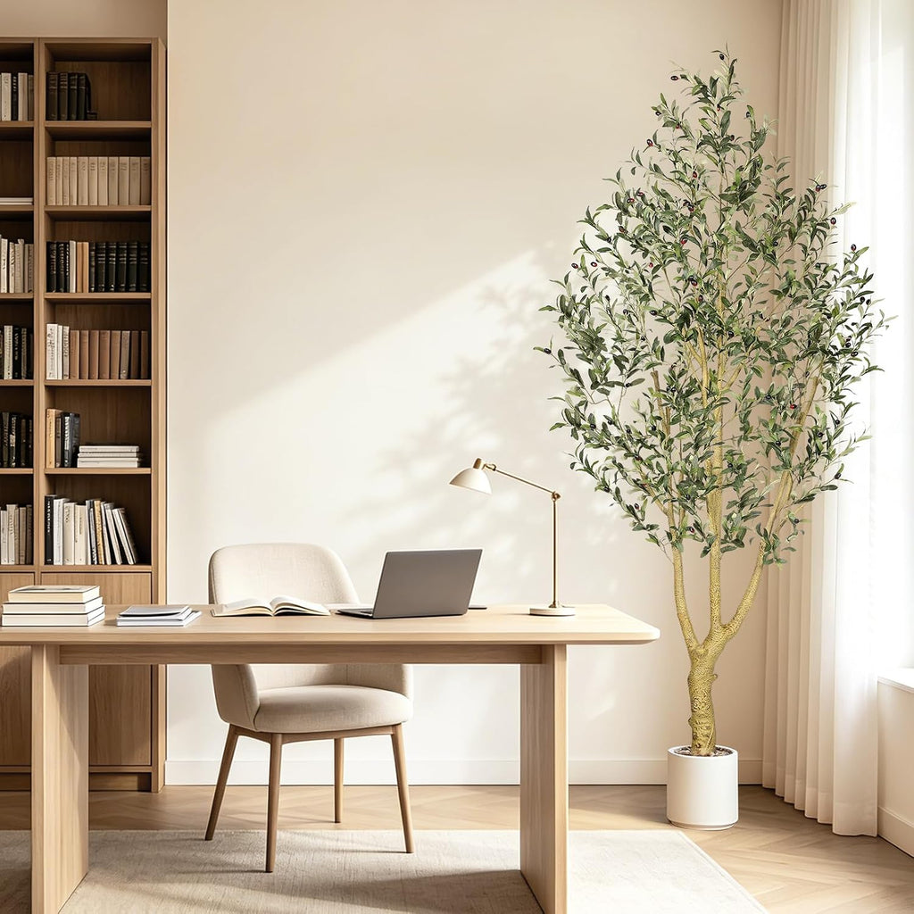 8FT Artificial Olive Tree with Faux Fruits, Thick Trunk & Lifelike Leaves