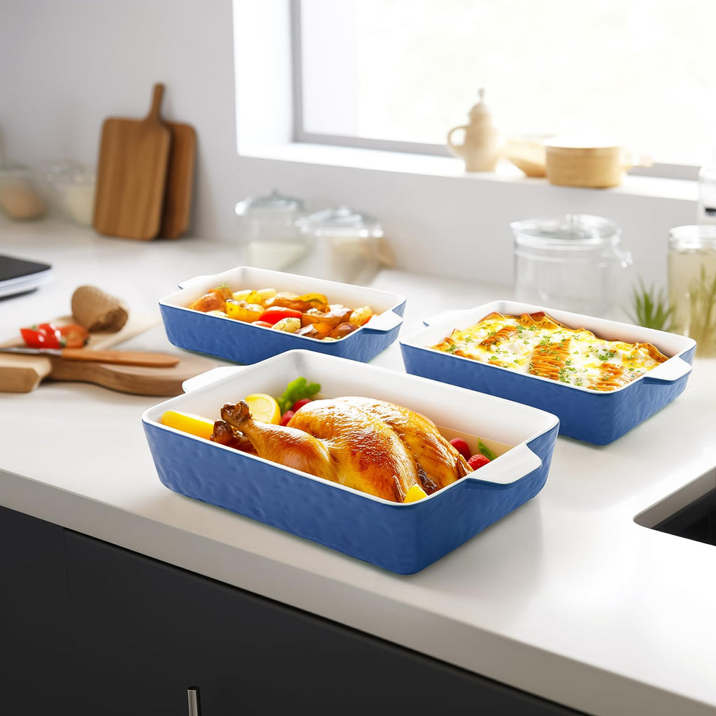 Baking Dish Set of 3 Nonstick Bakeware Set with Handles, Dark Blue