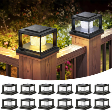 Solar Fence Post Cap Lights 12 Pack Outdoor Waterproof Black