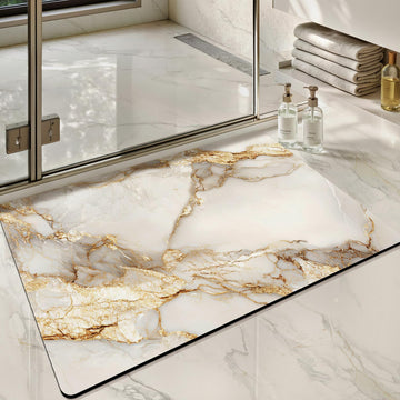Gold Marble Bathroom Rugs Ultra Thin, Non Slip Bath Mat