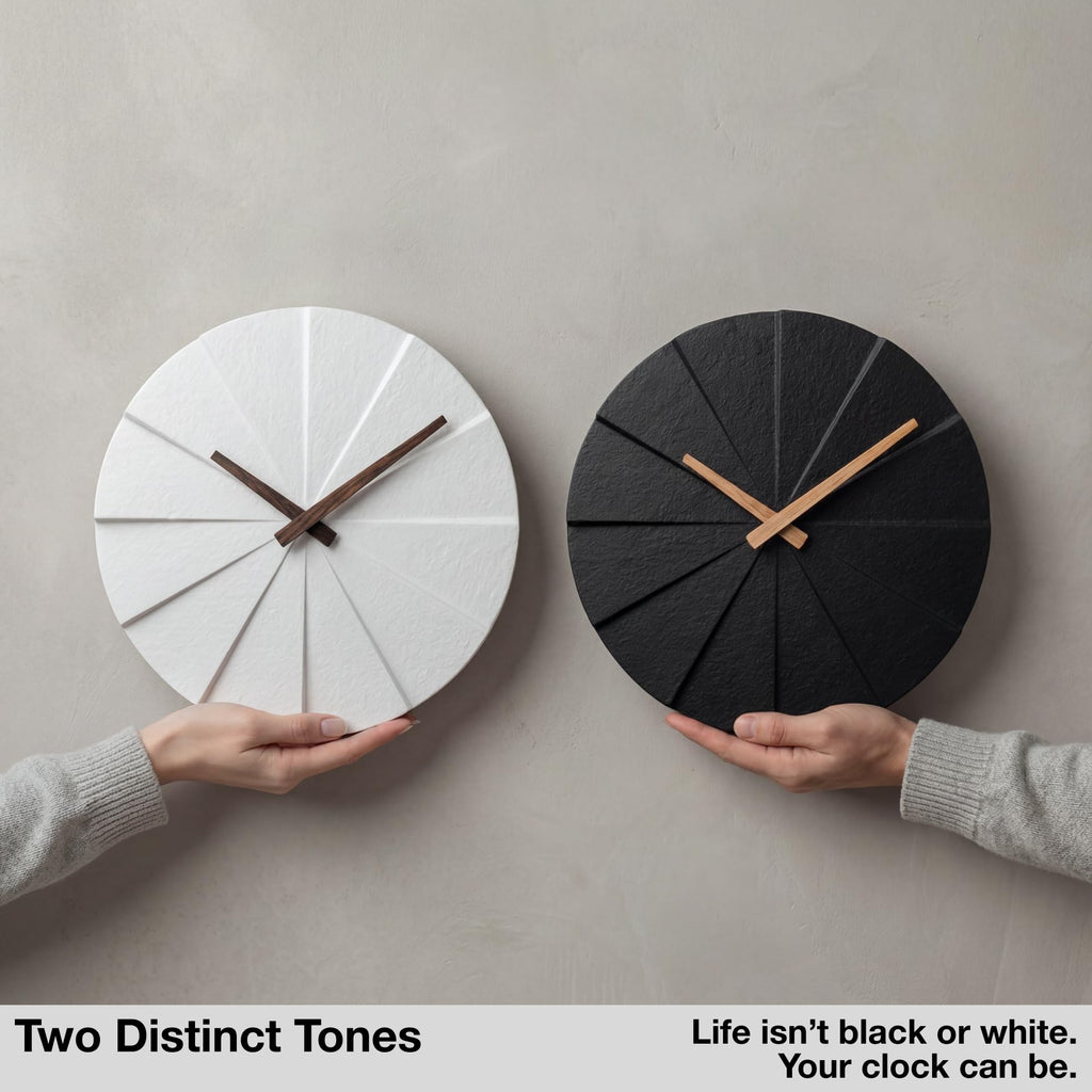 Modern Wall Clock with No Numbers and Wooden Hands. Black, 10.5 Inch