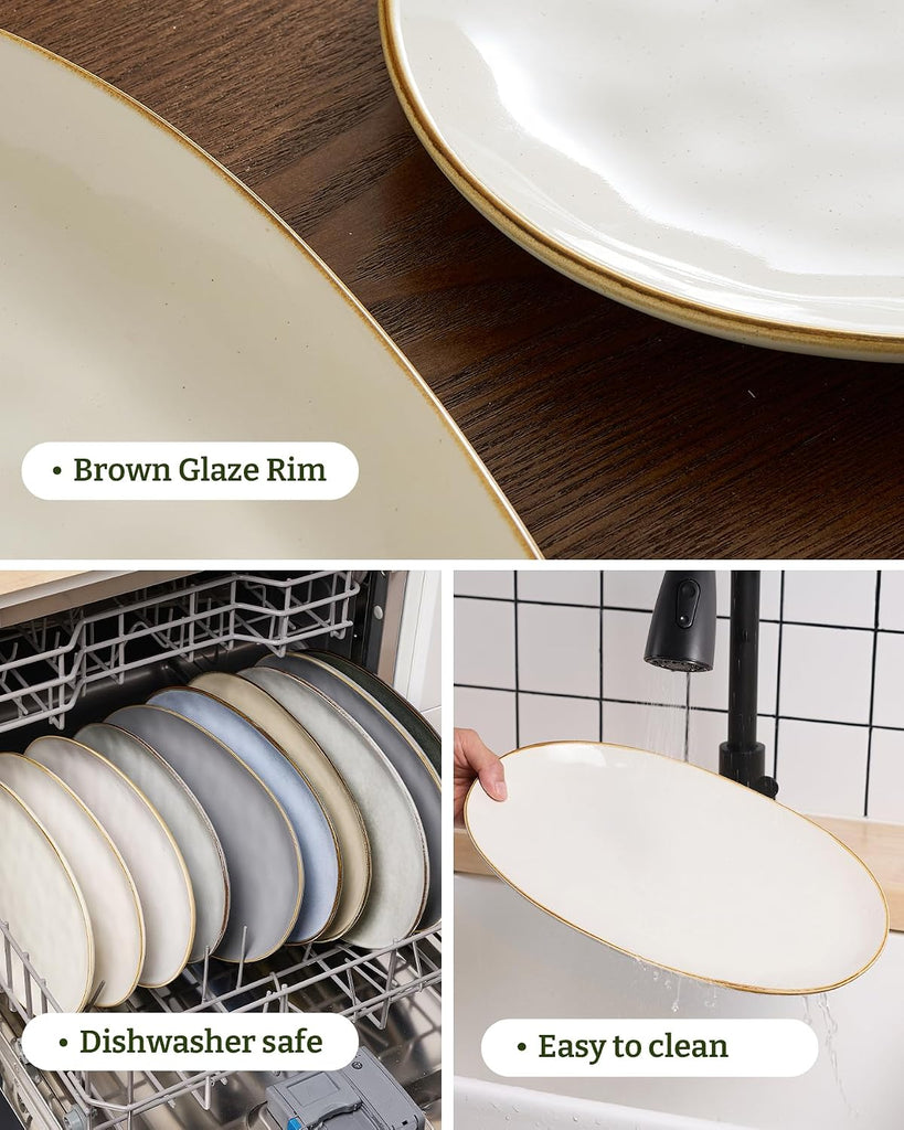 Serving Platters Set of 3 Sizes - Oval, Vanilla White | 15.59"/14.3"/12.9" Fine Stoneware Serving Trays for Party