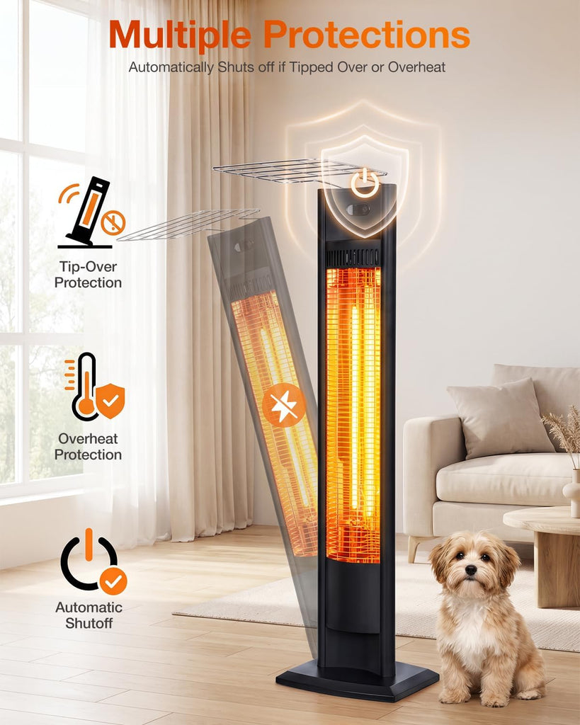 38.5'' in Electric Patio Heater, 1500W Infrared Standing Heater, Portable Outdoor Space Heater, Backyard and Garage