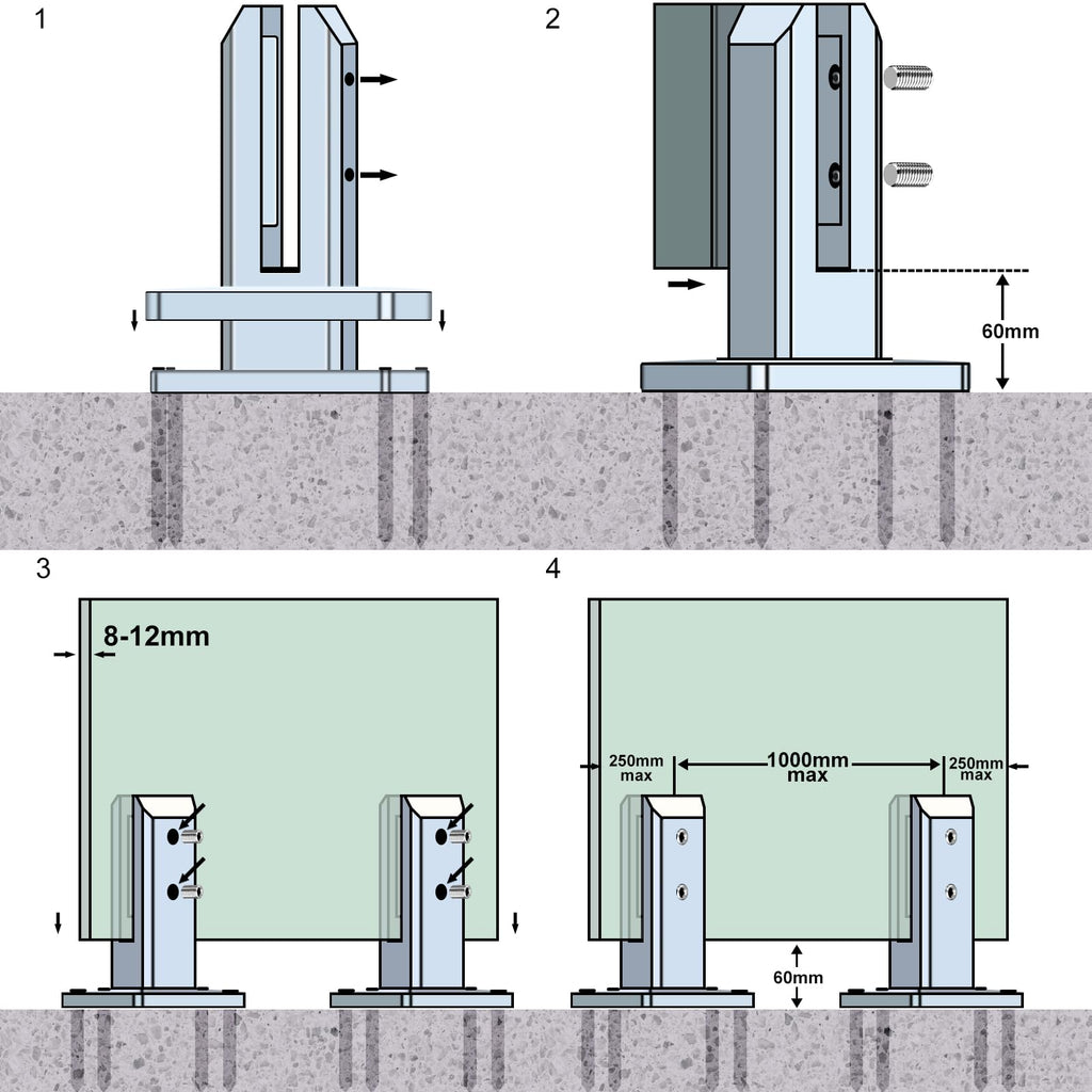 Heavy-Duty Glass Railing Spigots 304 Stainless Steel Black