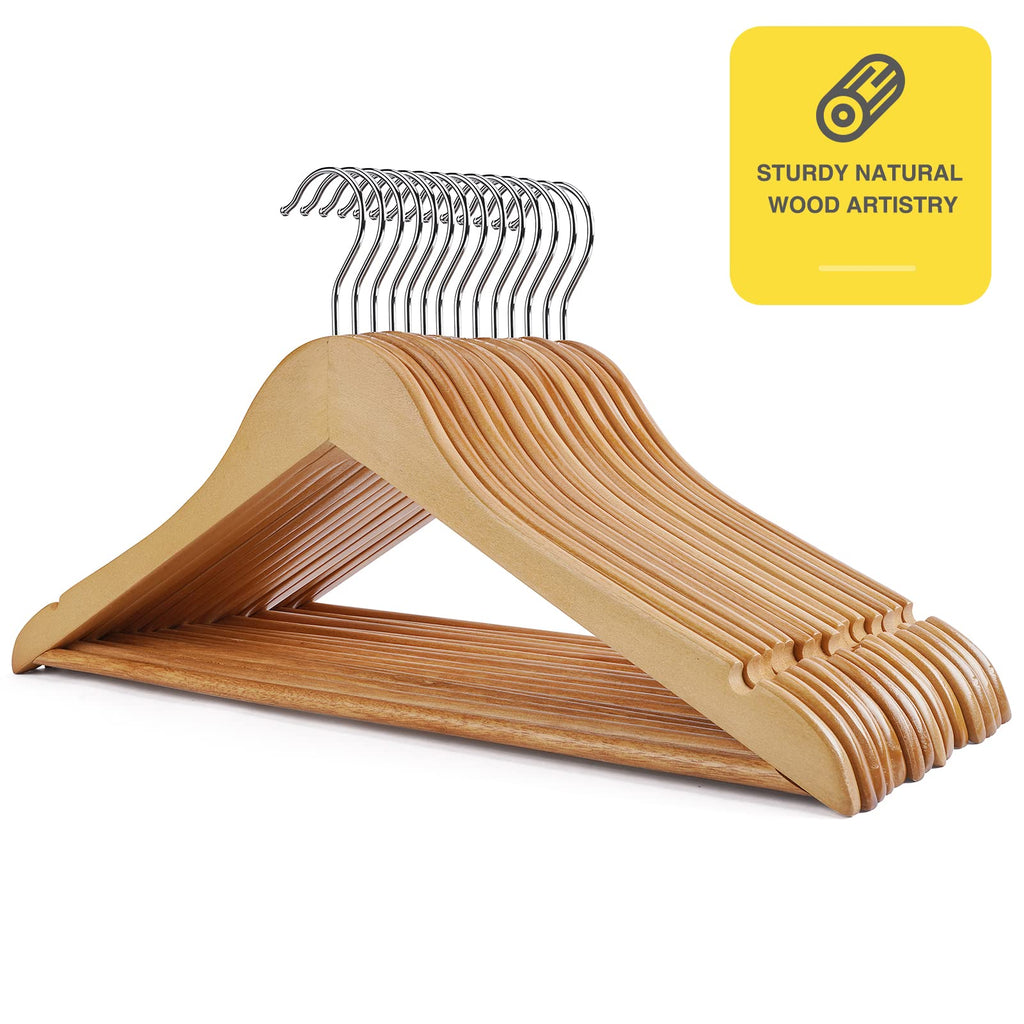 Wooden Hangers - 60 Pack - Clothes Hanger for Daily Used, Heavy Duty Wood Hangers with Precisely Cut Notches, Coat