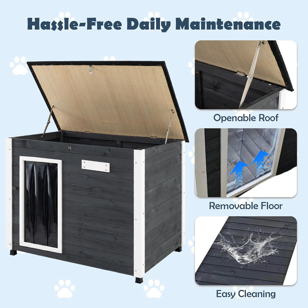 Large Wooden Dog House with Openable Asphalt Roof, 42.5" L