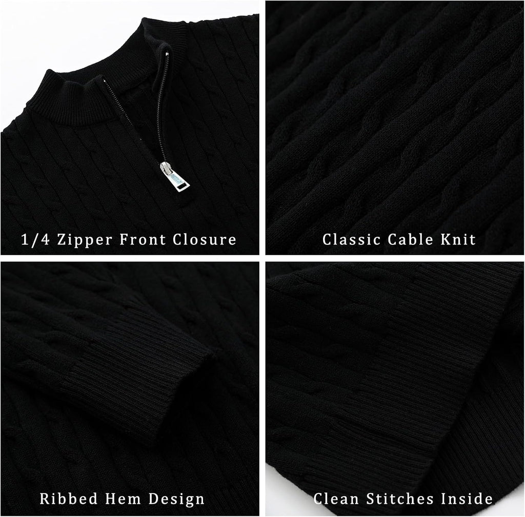 Toddler Boys Girls Quarter-Zip Sweater Cable Knit Pullover Long Sleeve Kids Fall Winter Knitwear Top
