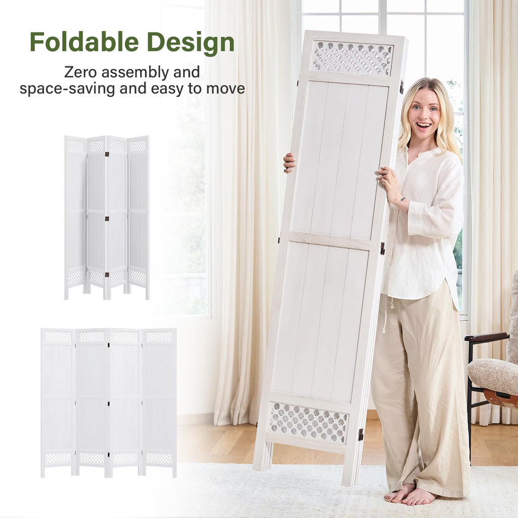 Privacy Screen Room Divider Panel - 67 Inch Tall Natural Wood Folding Partition Room Dividers, No-Assembly Required