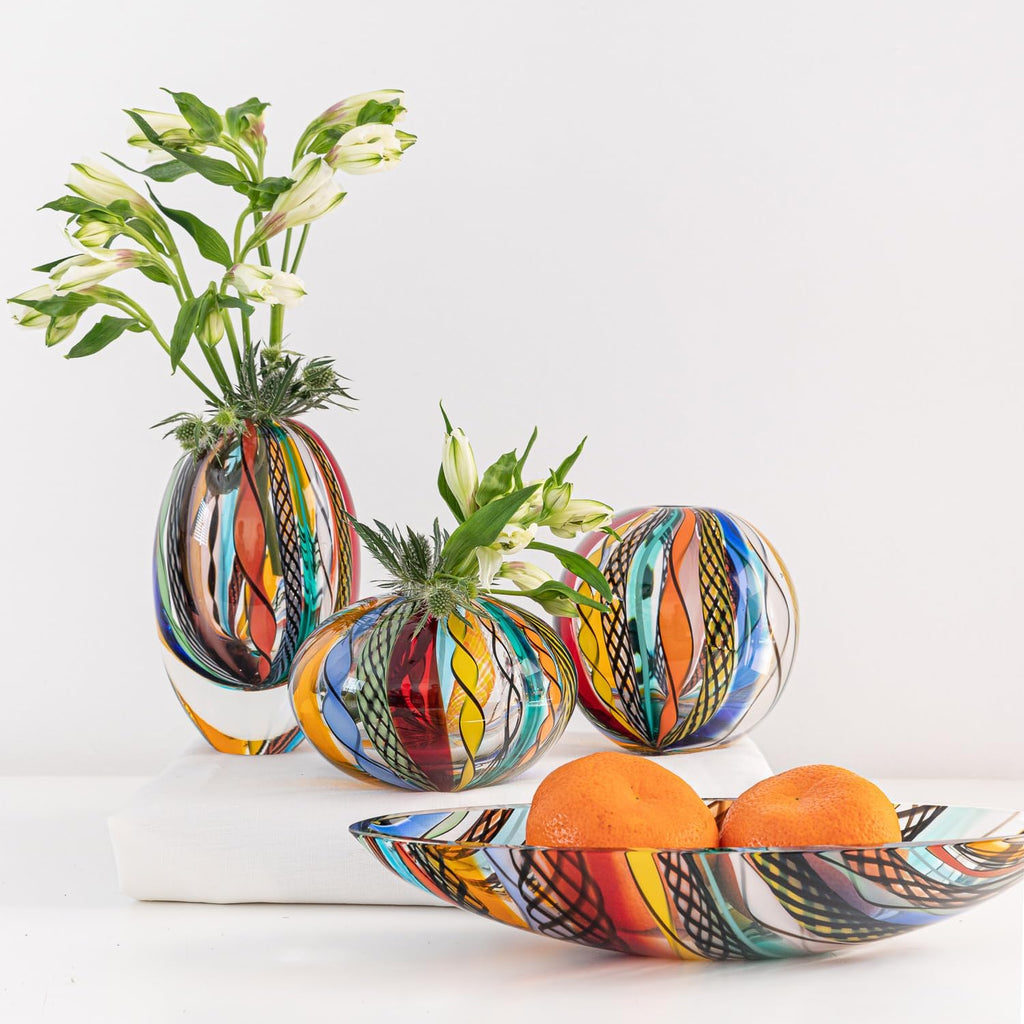 Murano Style Glass Vase Hand Blown Colored Canes Boho Effect Home Decor