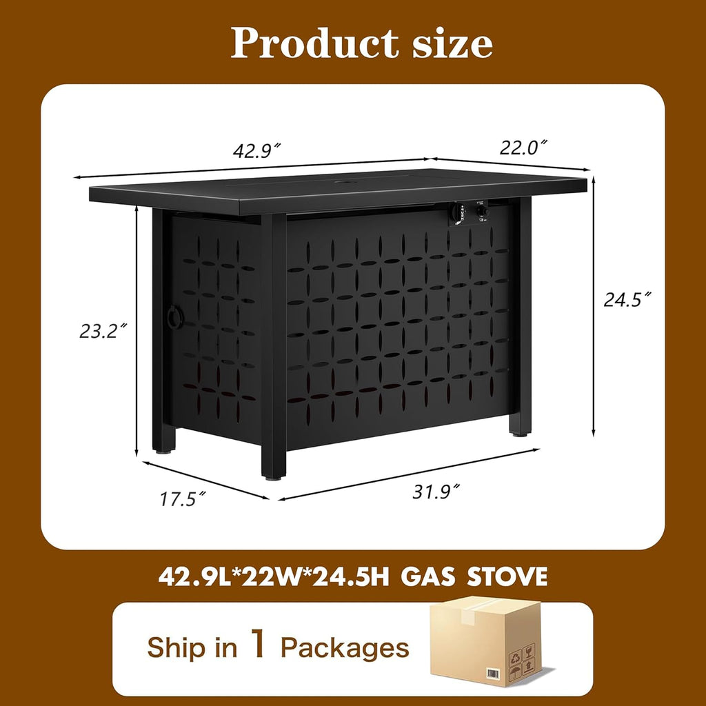 43 Inch Propane Fire Pit Table, Outdoor Fire Pit 50,000 BTU Gas Fire Pit Table