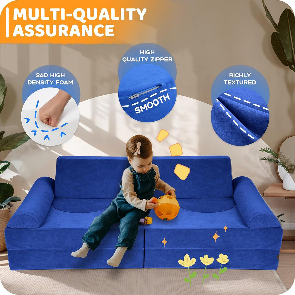 Toddler Couch, Piece Modular Kids Play Couch, Blue