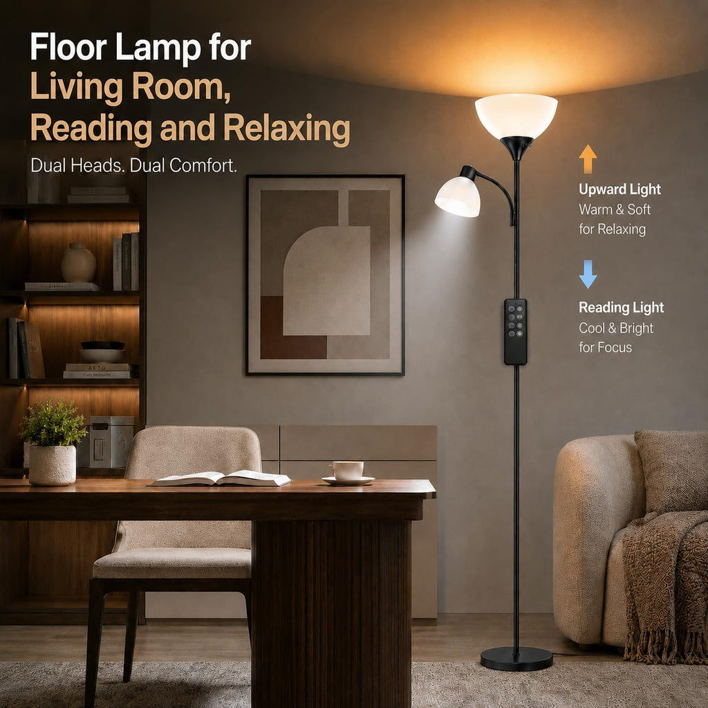 Torchiere Floor Lamp with Remote Control and Adjustable Reading Light