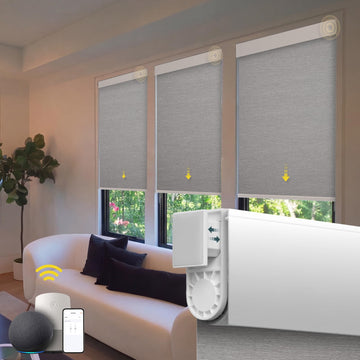 Motorized Automatic Cordless Roller Shades - Electric Blinds with Remote Control, Smart Blinds (Grey, )