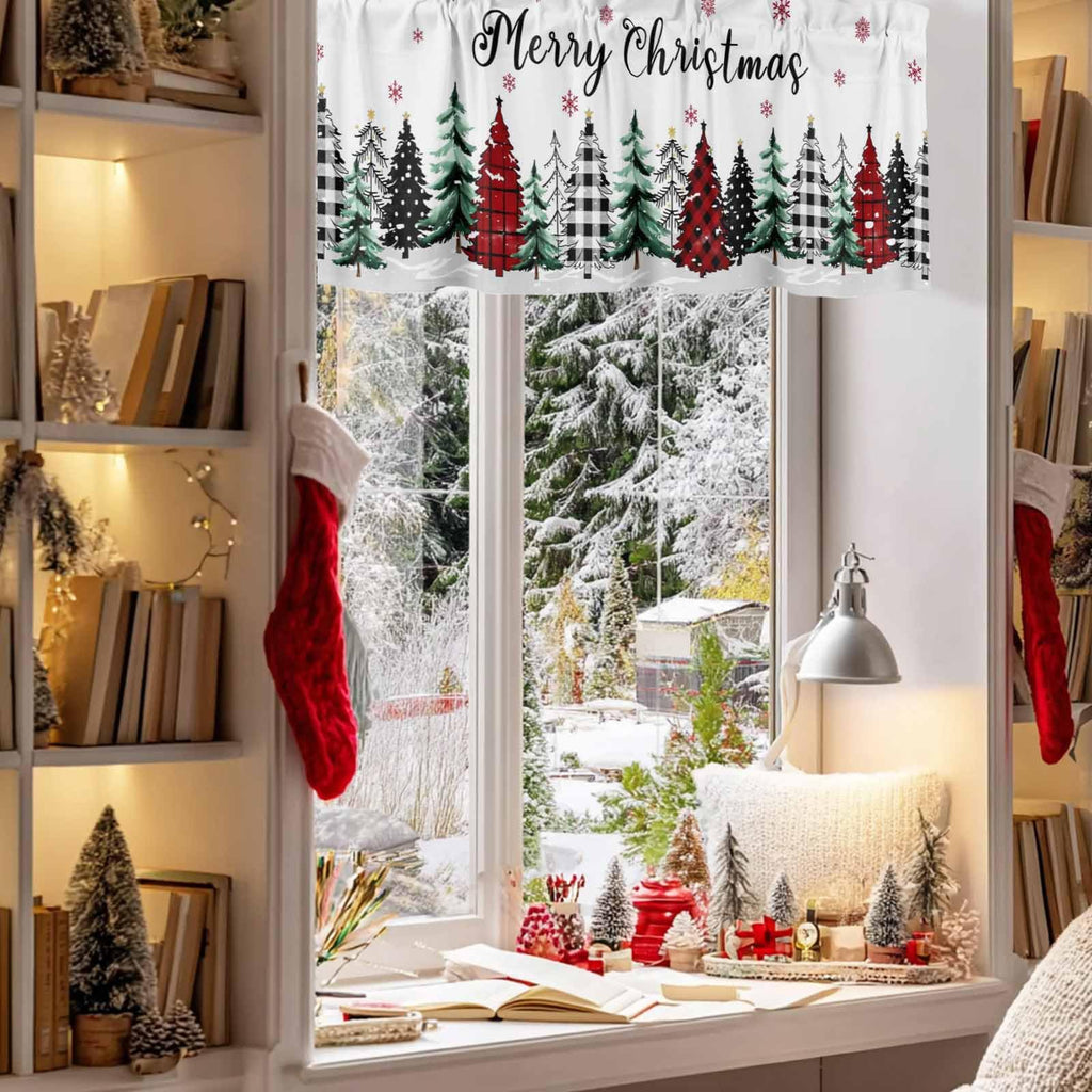 Christmas Valances for Windows 2 Pack Buffalo Plaid Xmas Tree Short Kitchen Valance Curtains Rod Pocket Window
