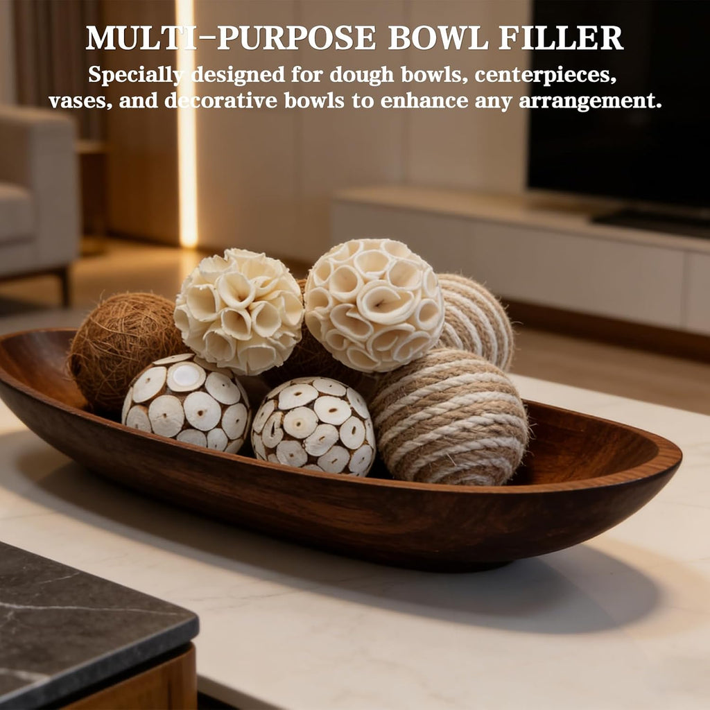Natural Handmade Decorative Balls, Bowl Filler Orbs Decor, Table Centerpiece & Dough Bowl Vase Decor - Set of 8
