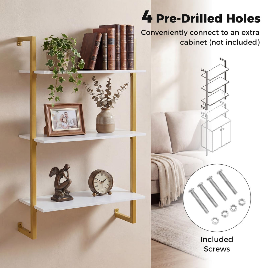 3-Tier Floating Shelves Set of 2, Industrial Wall-Mounted Bookshelf