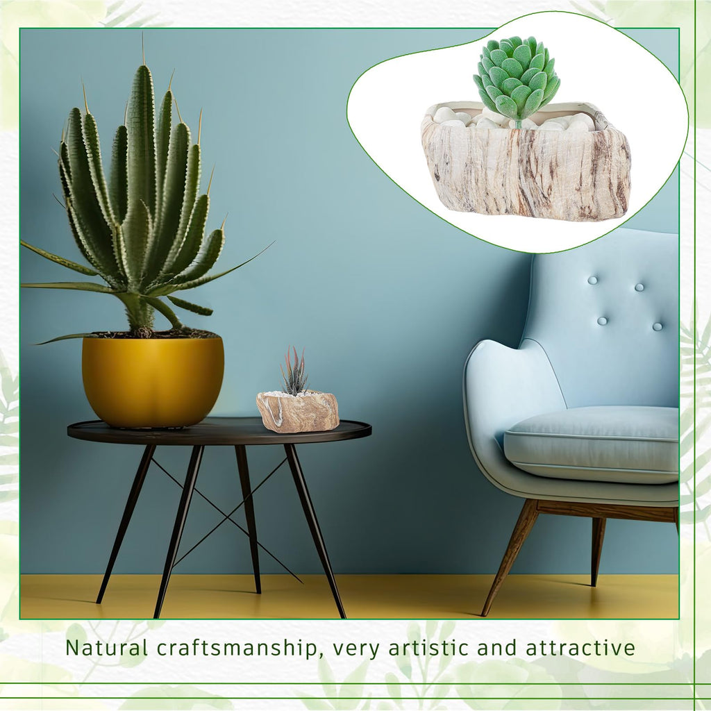 6 Pcs 5.3 Inch Ceramic Succulent Pots Stone Shape Bulk Rectangle Window Box Cactus Plant with Drainage Hole Succulent