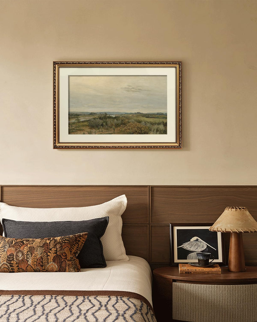 Vintage Gold Framed Large Wall Art, Trees Landscape River, 16x24In