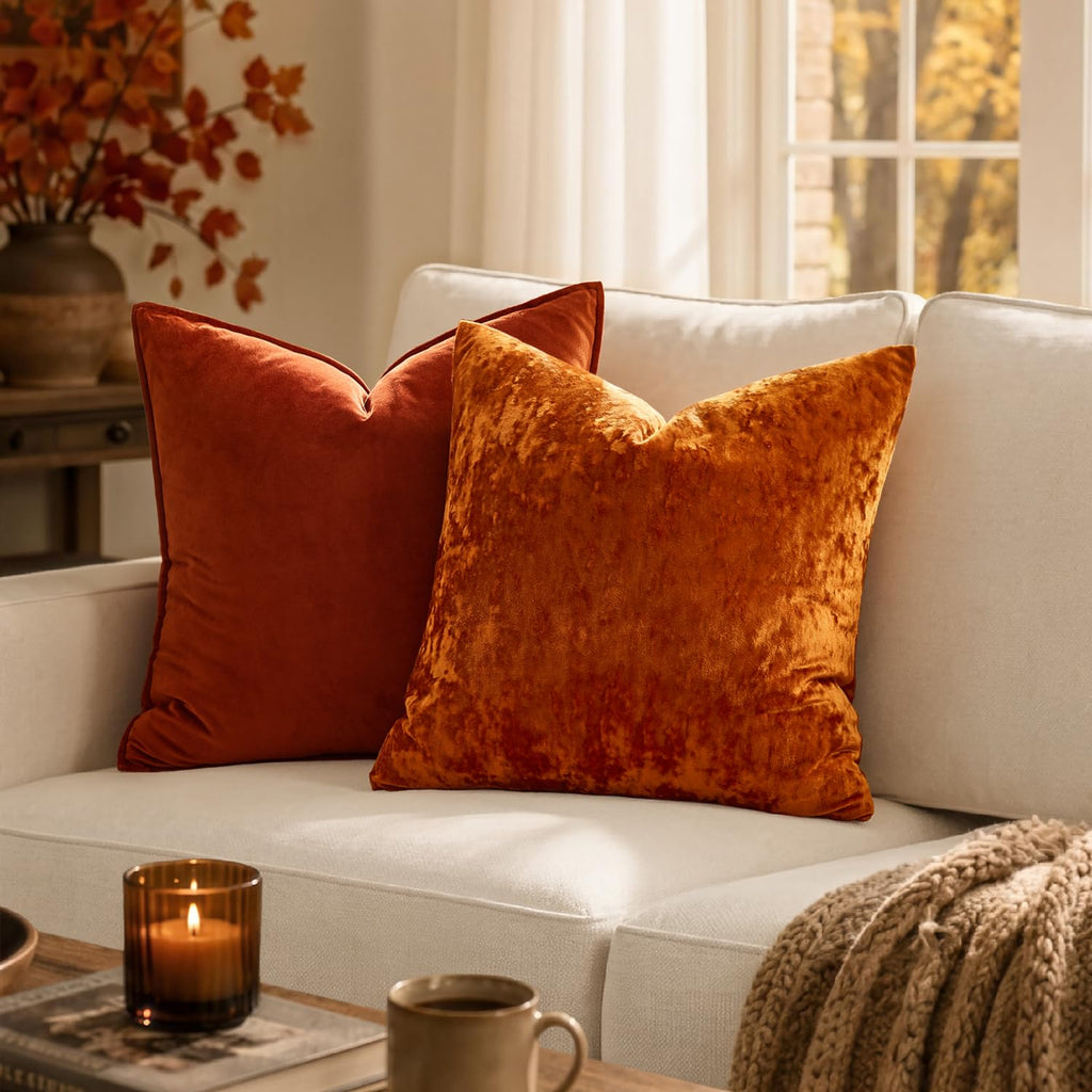 Fall Decorative Burnt Orange Velvet Lumbar Throw Pillow Covers 12x20