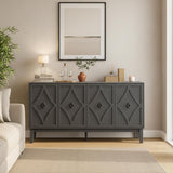 59" Sideboard Buffet Cabinet with Storage, Vintage Accent Cabinet with Diamond Handle and Adjustable Shelf
