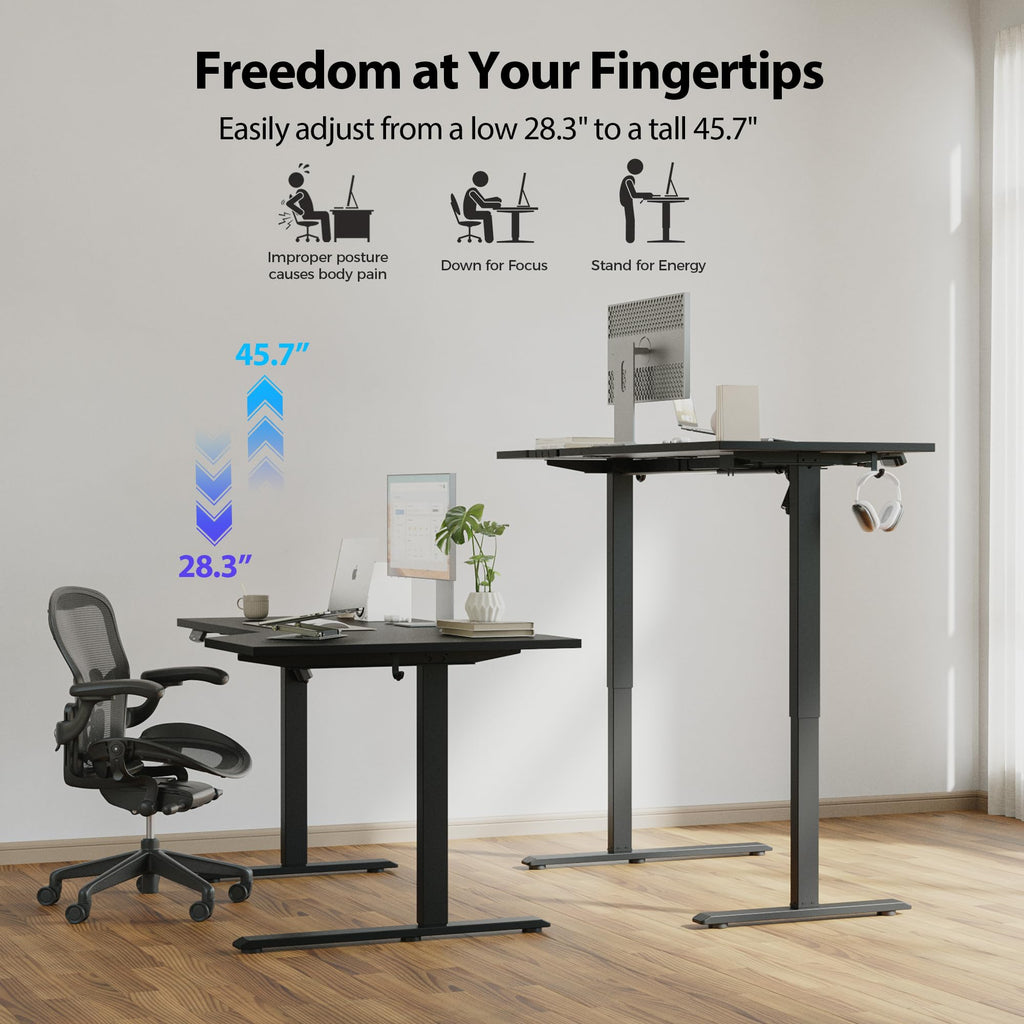 59 x 35 Inch Corner L Shaped Electric Standing Desk, Black