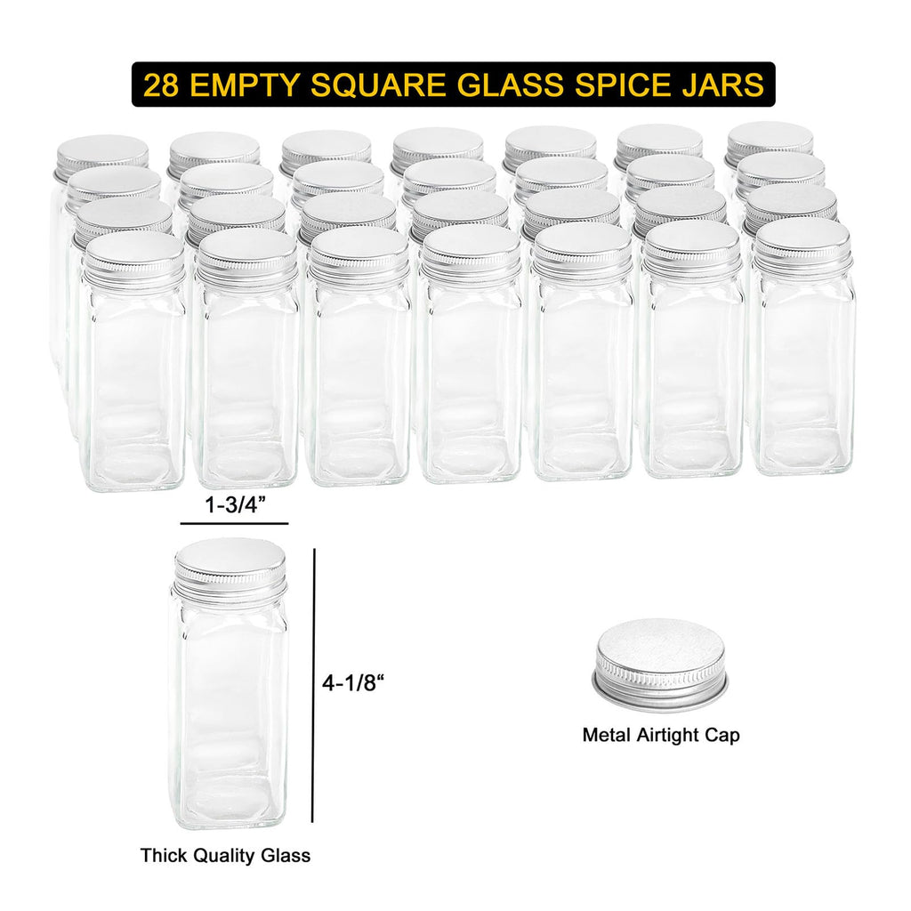 Spice Rack Organizer with 28 Spice Jars, 386 Spice Labels, Chalk Marker and Funnel Set for Cabinet, Countertop