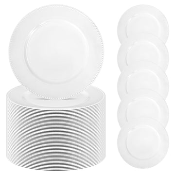 50 Pcs White Charger Plates Bulk, 13" Round Beaded Chargers