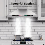 30 Inch Stainless Steel Wall Mount Range Hood 900 CFM 4 Speed Voice, Gesture & Touch Control, Adjustable LED Lights Memory Function