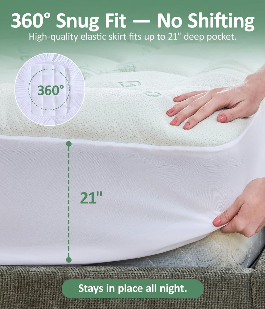 Ultra Soft Mattress Topper King Size - Cooling Mattress Topper with Rayon Made from Bamboo Cover - 1000GSM Plush