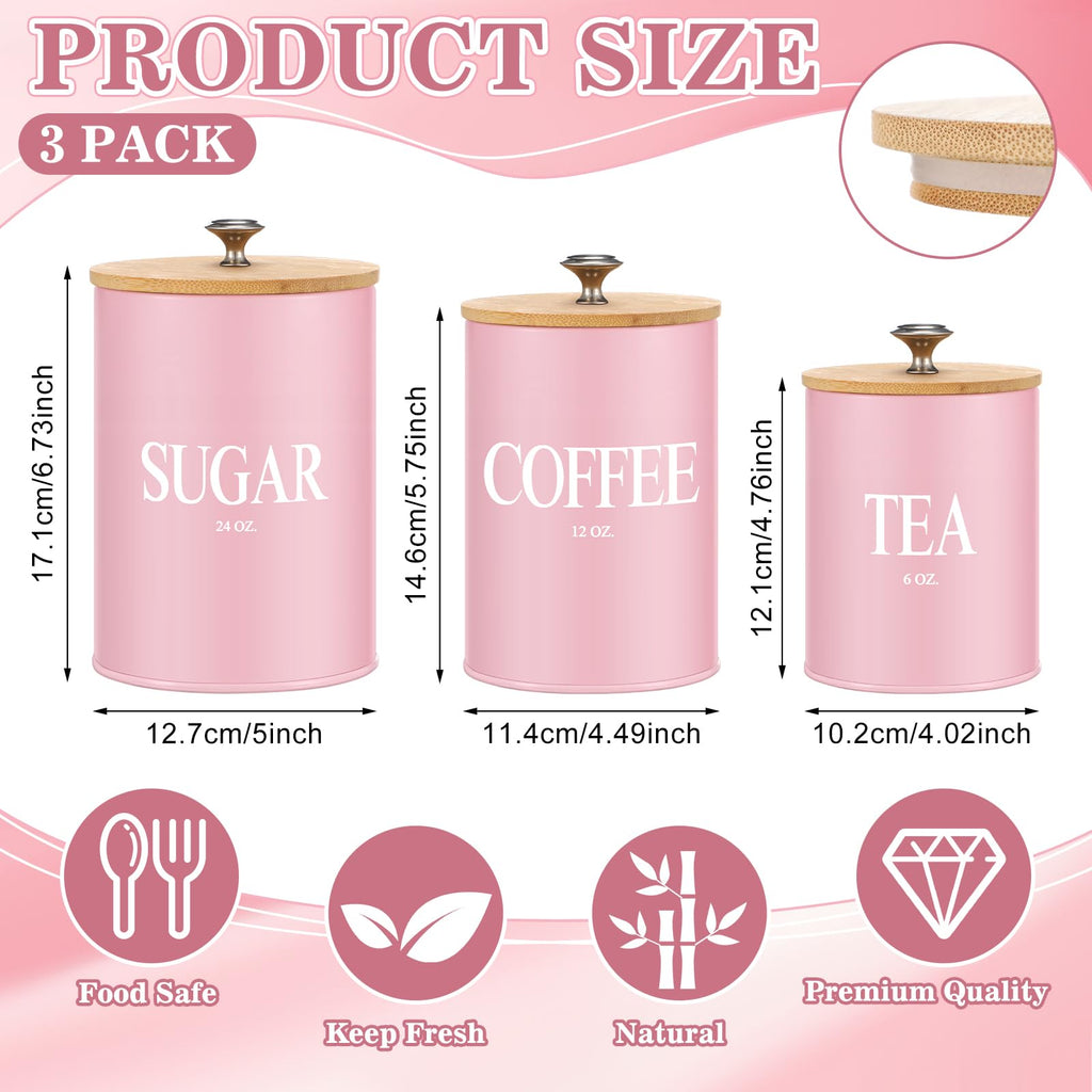 3 Pack Pink Metal Kitchen Canister Set 6, 12, 24 oz