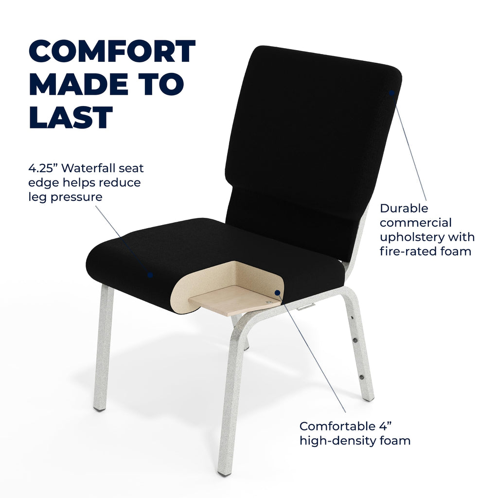 4 Pack HERCULES Series 18.5''W Stacking Church Chair in Black Fabric - Silver Vein Frame