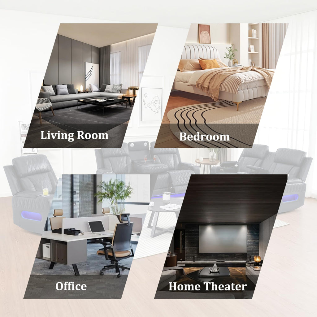 Breathing Leather Power Reclining Sofa Set, Living Room Furniture Set with Recliners, Leather Couch Loveseat and