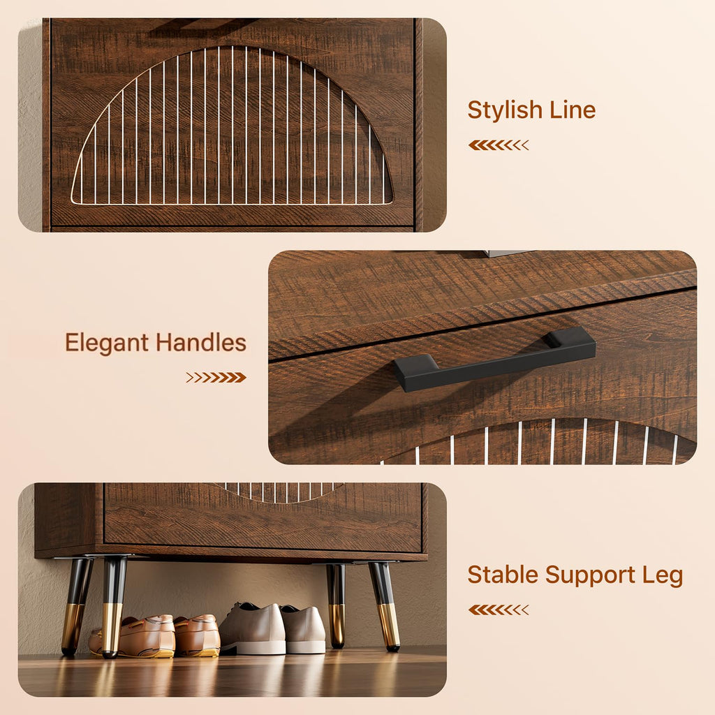 Farmhouse Shoe Cabinet Storage, Slim Hidden Shoe Rack Cabinet