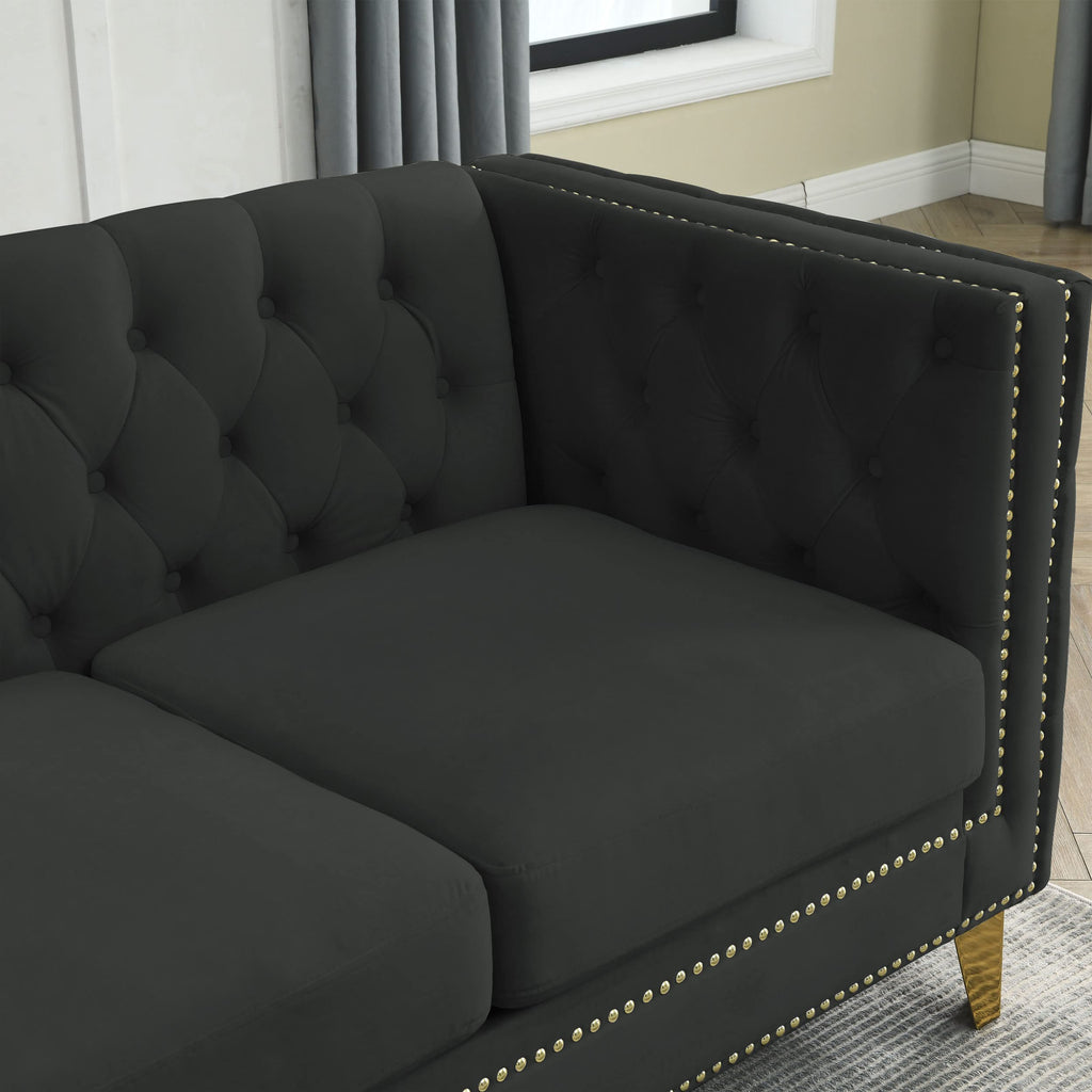 82.2" Tufted Velvet Corner Sofa, 5 Seat Couch, L-Shaped Sectional Couch, Buttons Tufted Square Arm Couch Apartment