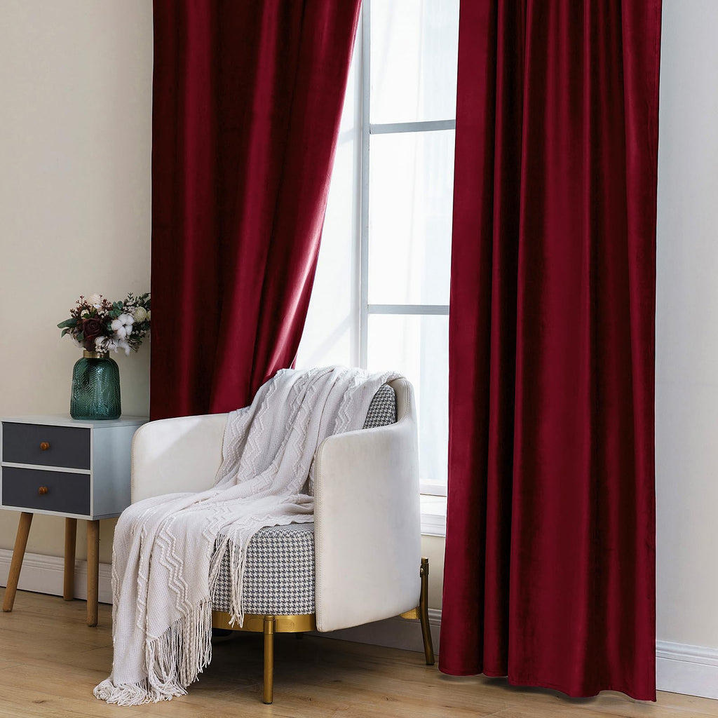Velvet Curtains 52x84 inches 2 Panels Burgundy Red Blackout Curtains